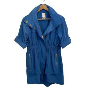 Ali Ro Anorak Jacket Womens 4 Blue Hooded Zip Front Pockets Rain Lightweight